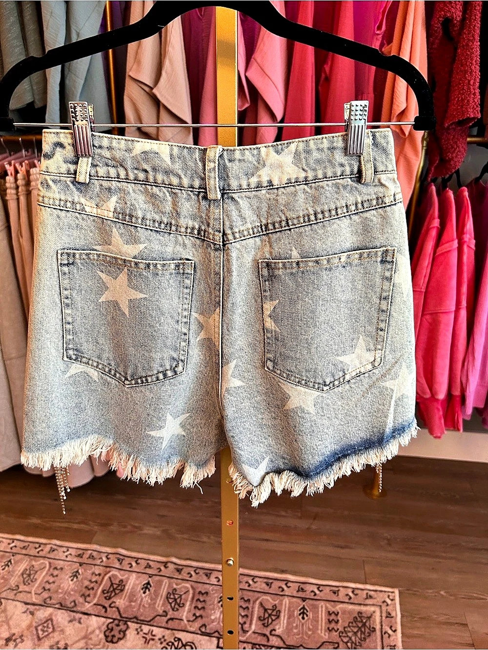 Blue B Collection Star Rhinestone Denim Shorts in Blue & White Size Small